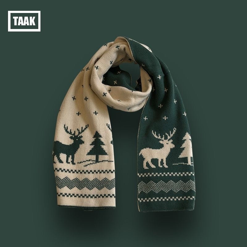 Knitted Winter Scarf with Christmas Patterns