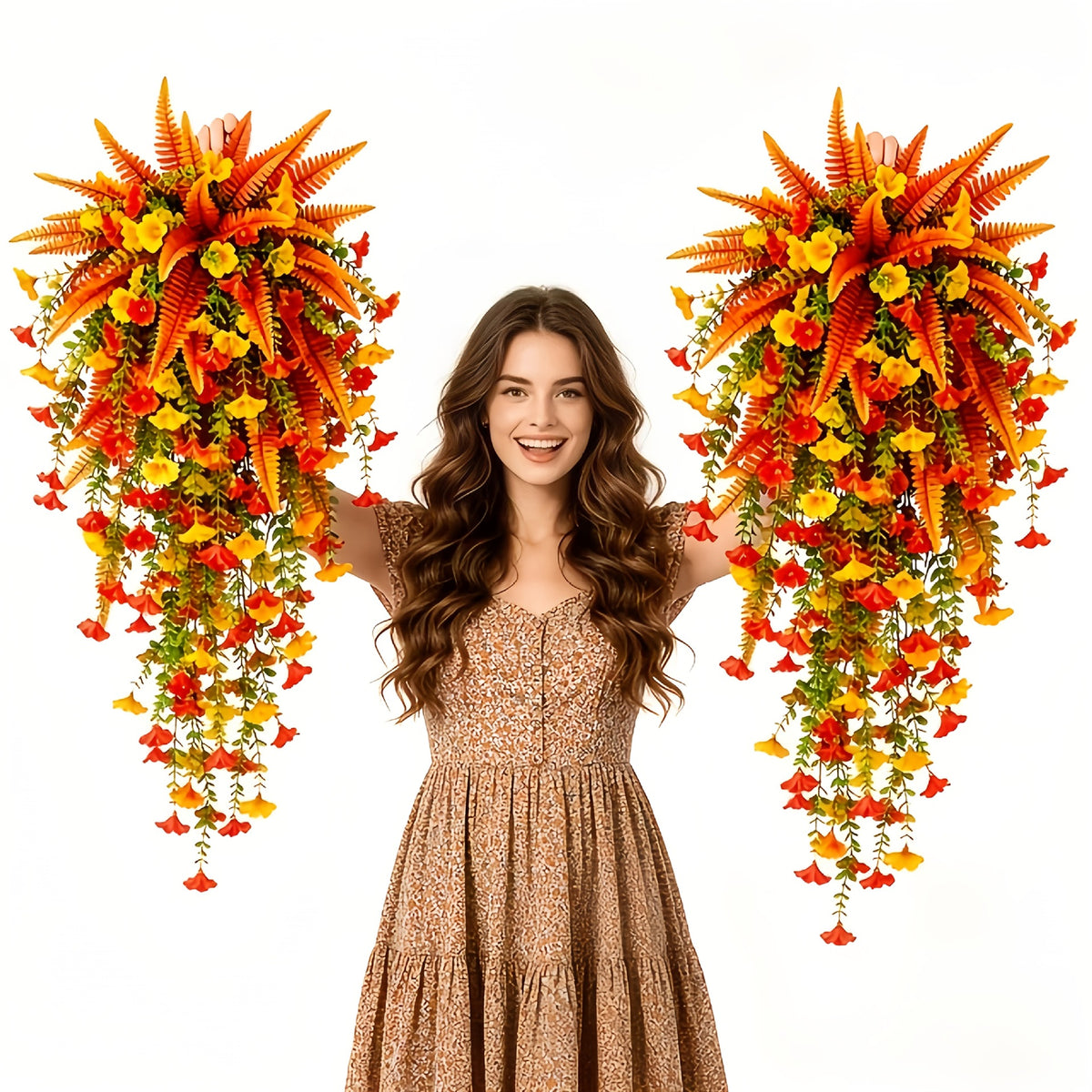 Silk Morning Glory Hanging Decor with Persian Grass