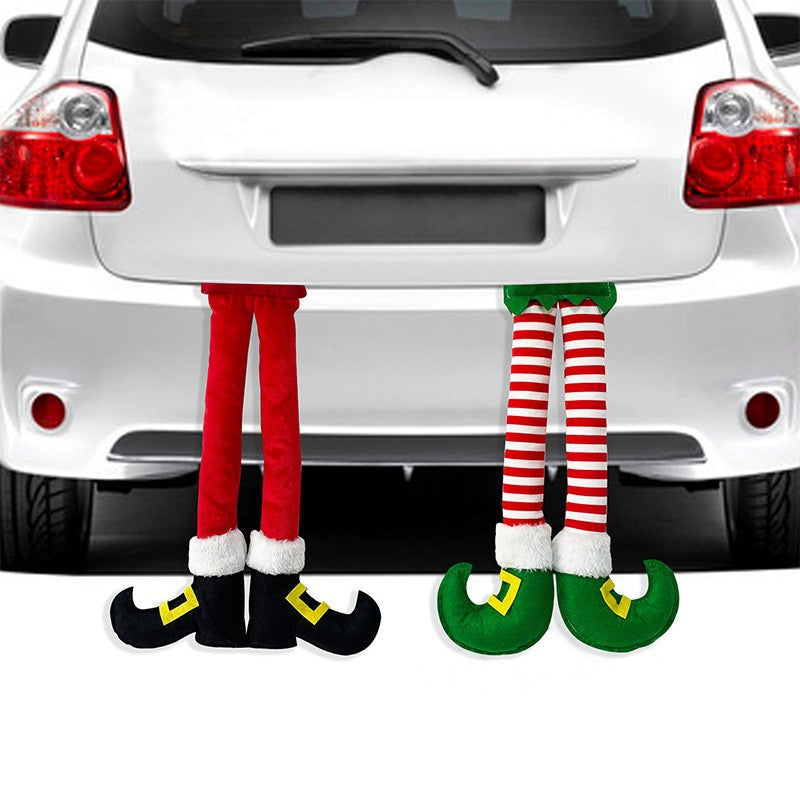 Cross Border New Christmas Striped Red Elf Leg Hanging Tree Decoration Car Clip Leg Decoration Fireplace Party Decoration