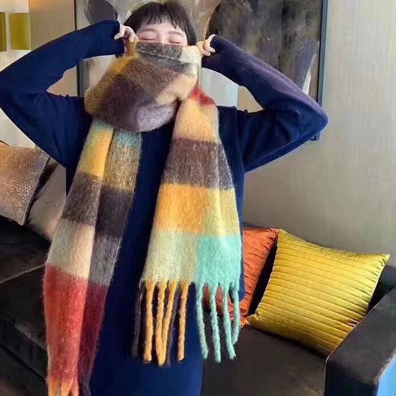 Color Plaid Winter Scarf for Women