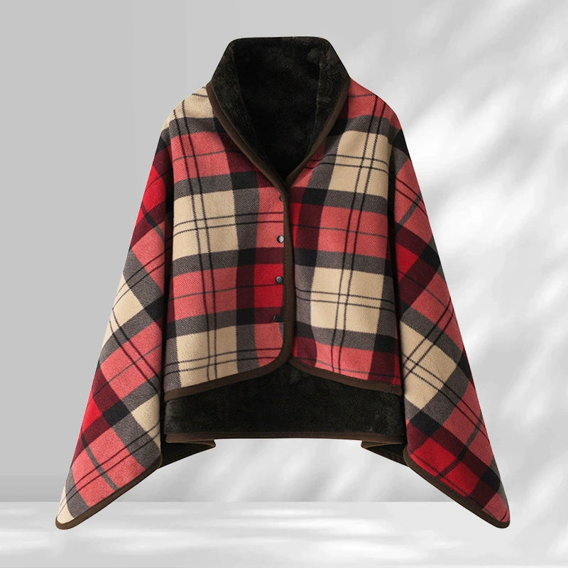 A buttoned shawl blanket for lunch break