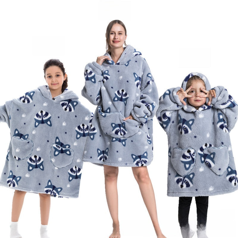 Turtleneck and patch front hooded blanket