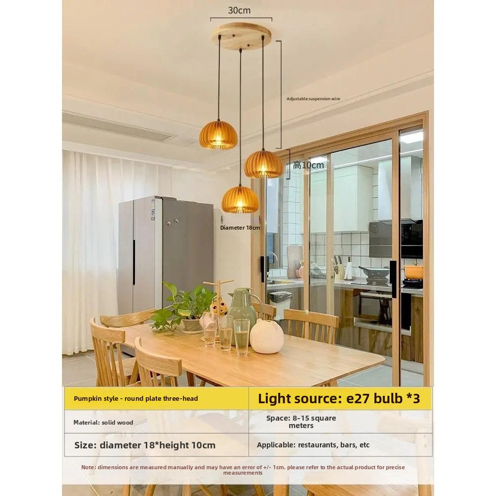 Japanese Retro Wooden Pumpkin Pendant Lamp