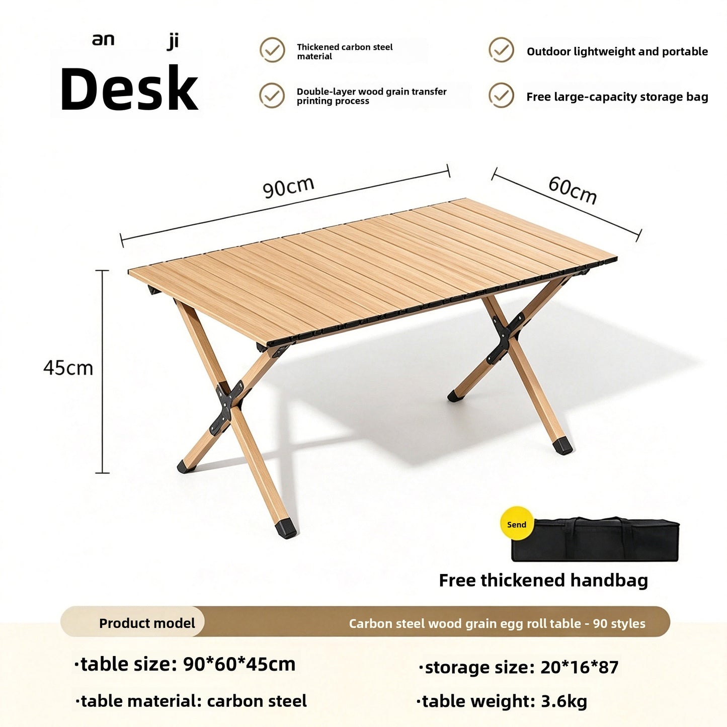 Portable Outdoor Folding Picnic Table with Wood Grain Surface