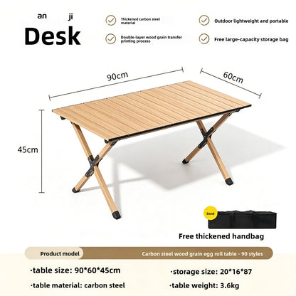 Portable Outdoor Folding Picnic Table with Wood Grain Surface
