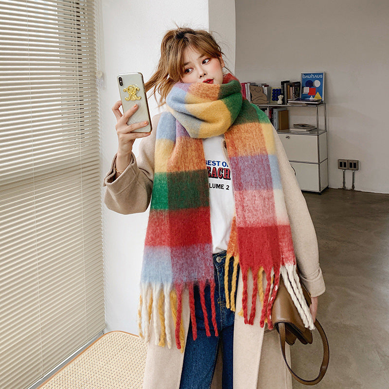 Color Plaid Winter Scarf for Women