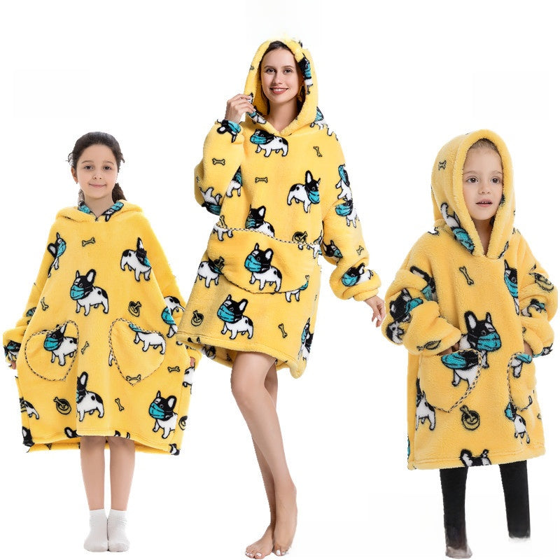 Turtleneck and patch front hooded blanket