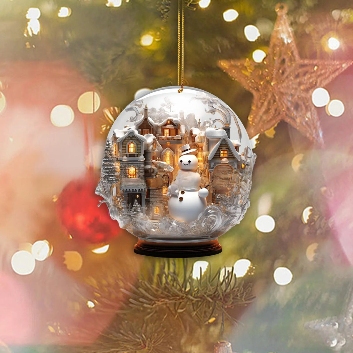 Christmas Snowman 2D Glass Ornament