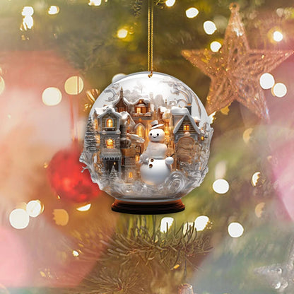 Christmas Snowman 2D Glass Ornament