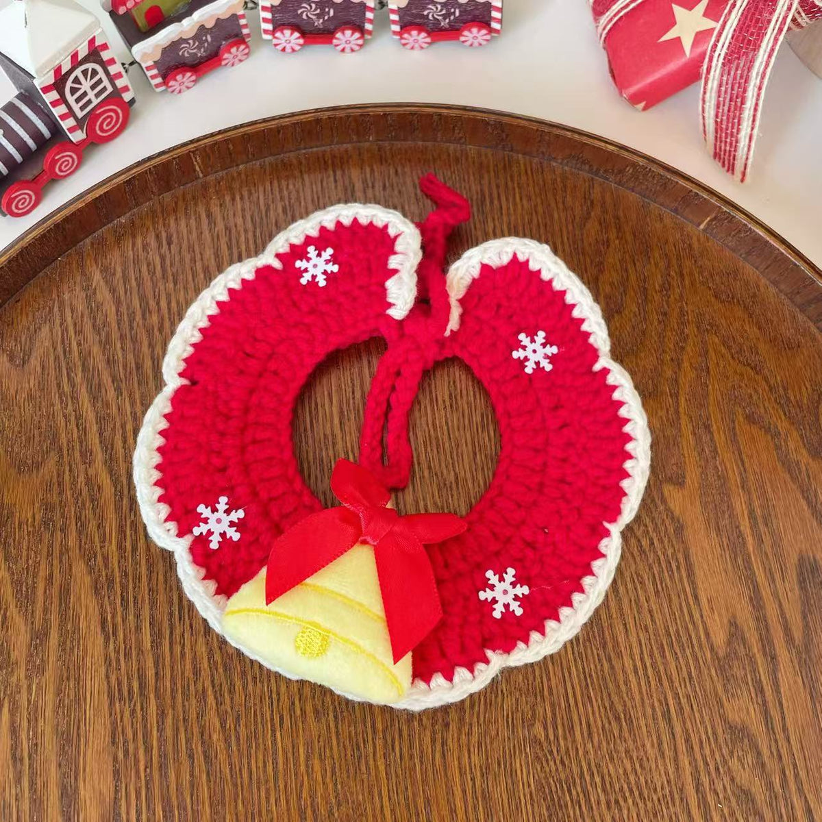 Pet Cat Dog Christmas Snowflake Collar Hand Hook Wool Hat