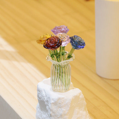 Glazed Glass Rose Bouquet Desktop Decoration