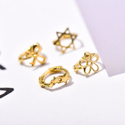 Gold Ear Cuffs Five-Petal Flower Six-Pointed Star Bowknot