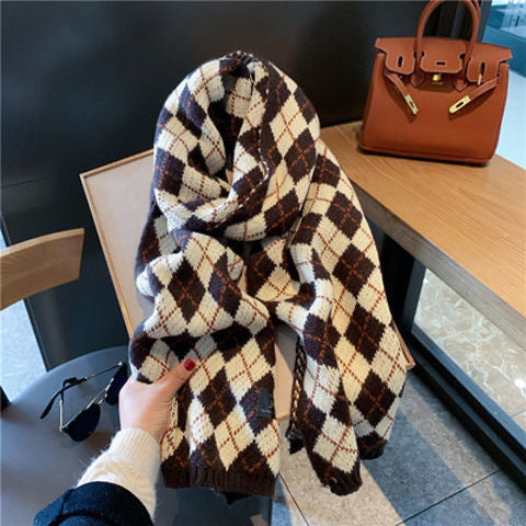 Knitted Winter Scarf with Christmas Patterns