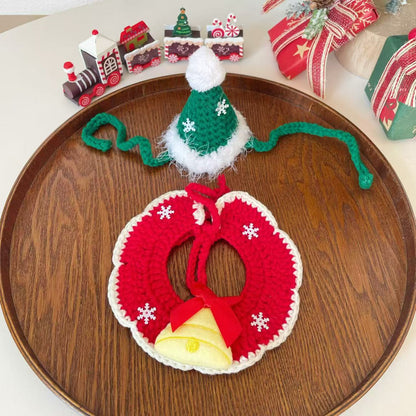Pet Cat Dog Christmas Snowflake Collar Hand Hook Wool Hat