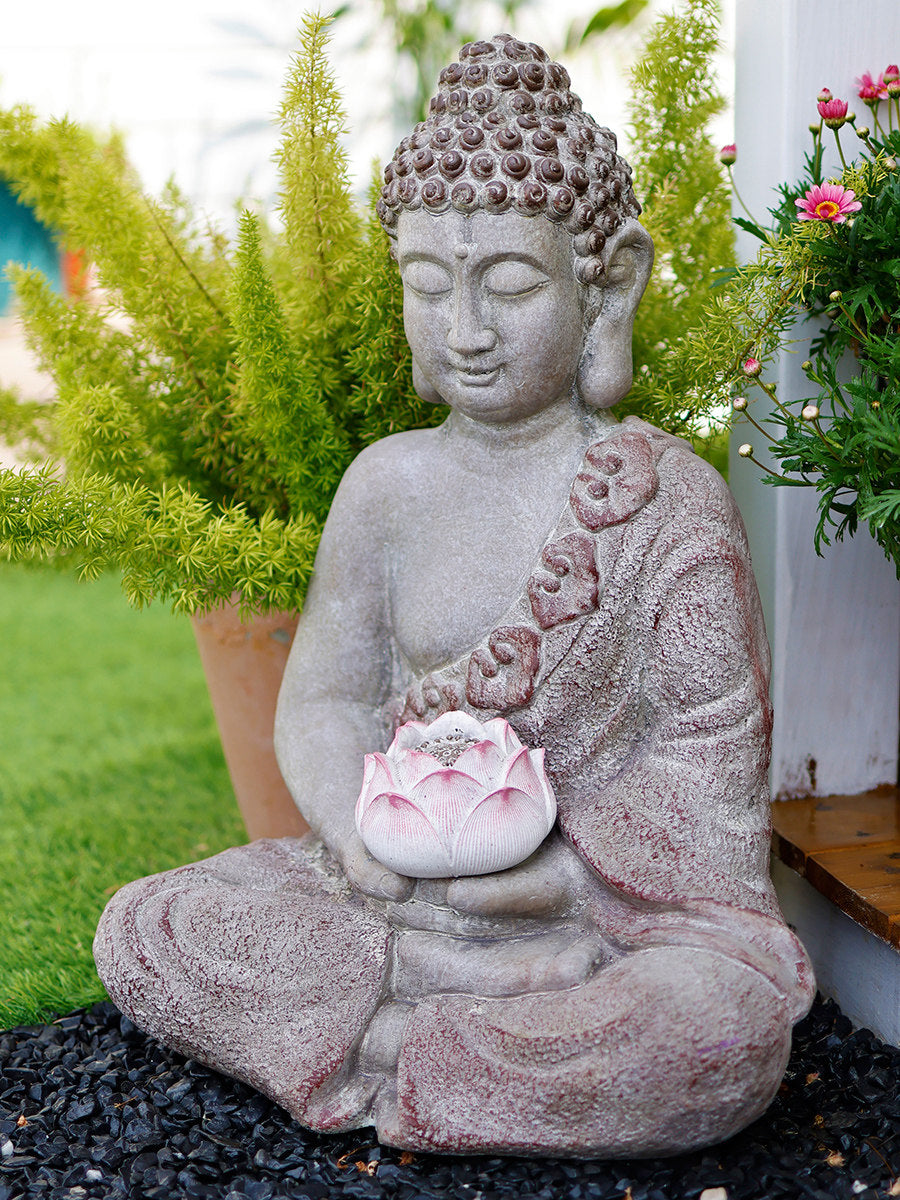 Outdoor Luminous Lotus Buddha Statue Garden Ornament