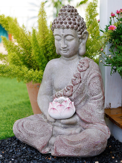 Outdoor Luminous Lotus Buddha Statue Garden Ornament