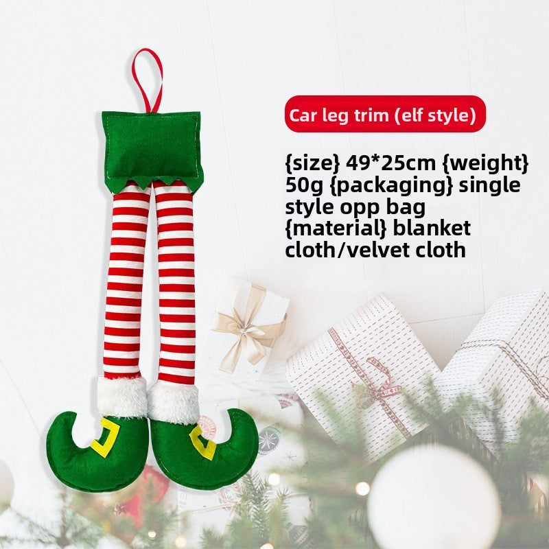 Cross Border New Christmas Striped Red Elf Leg Hanging Tree Decoration Car Clip Leg Decoration Fireplace Party Decoration