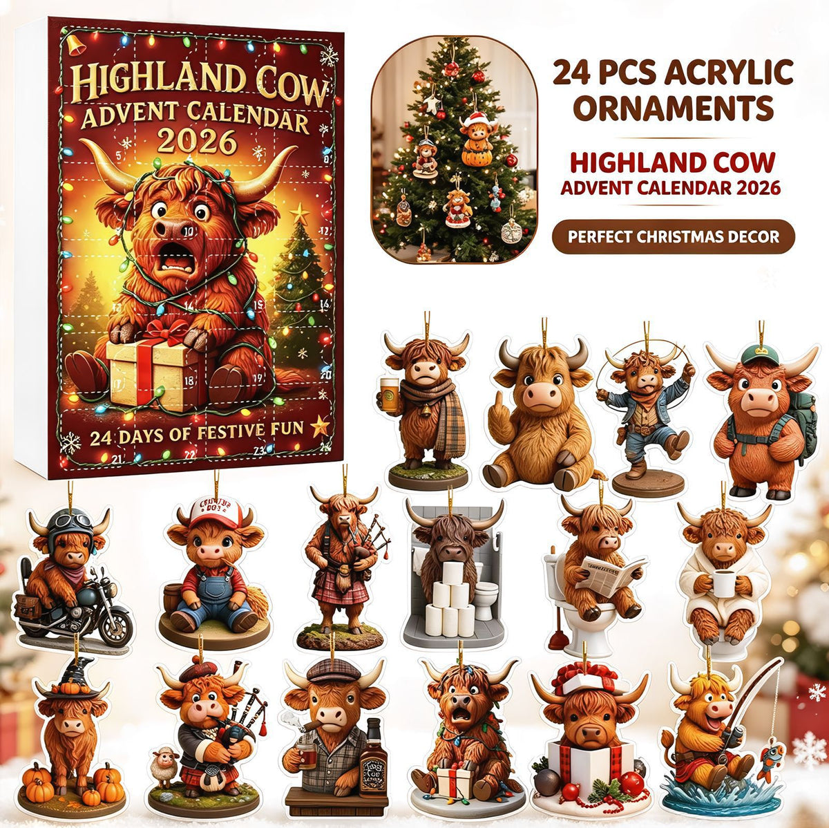 Highland Cow Christmas Acrylic Ornament Blind Box