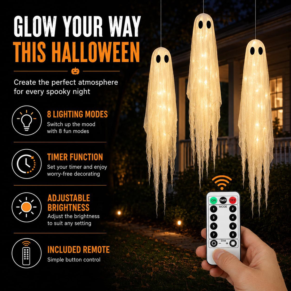 Lighted Hanging Ghosts Halloween Decoration