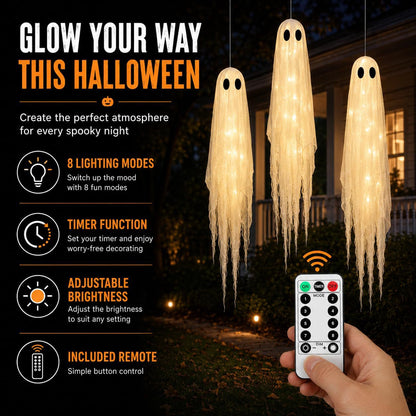 Lighted Hanging Ghosts Halloween Decoration