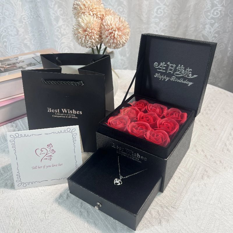 Double Layer Rose Jewelry Gift Box with Drawer