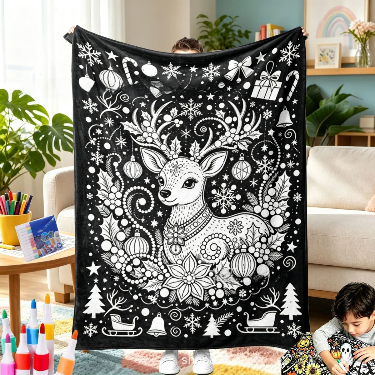 Christmas DIY Coloring Flannel Blanket