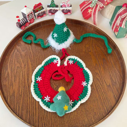 Pet Cat Dog Christmas Snowflake Collar Hand Hook Wool Hat