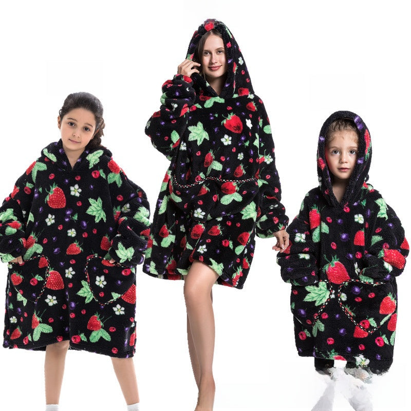 Turtleneck and patch front hooded blanket