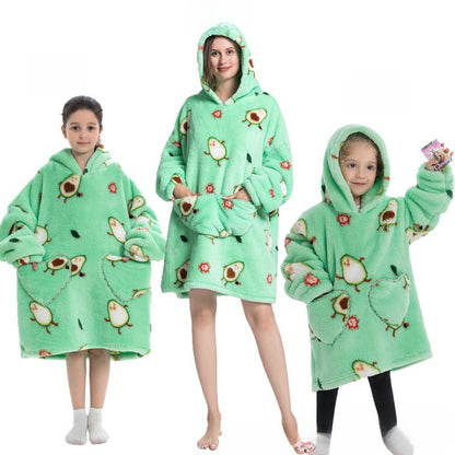 Turtleneck and patch front hooded blanket