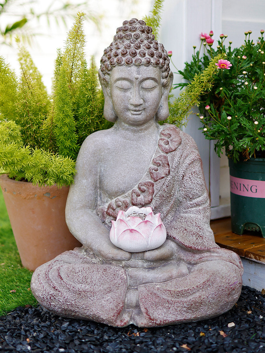 Outdoor Luminous Lotus Buddha Statue Garden Ornament