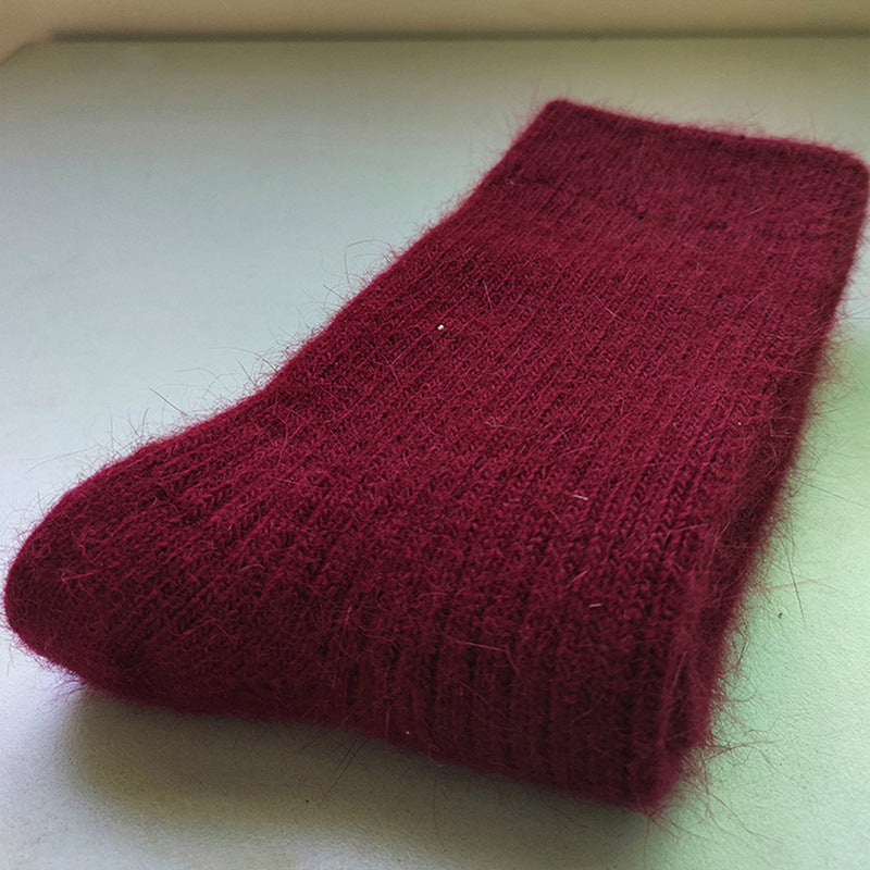 Double Needle Rabbit Wool Blend Fleece Lined Winter Socks