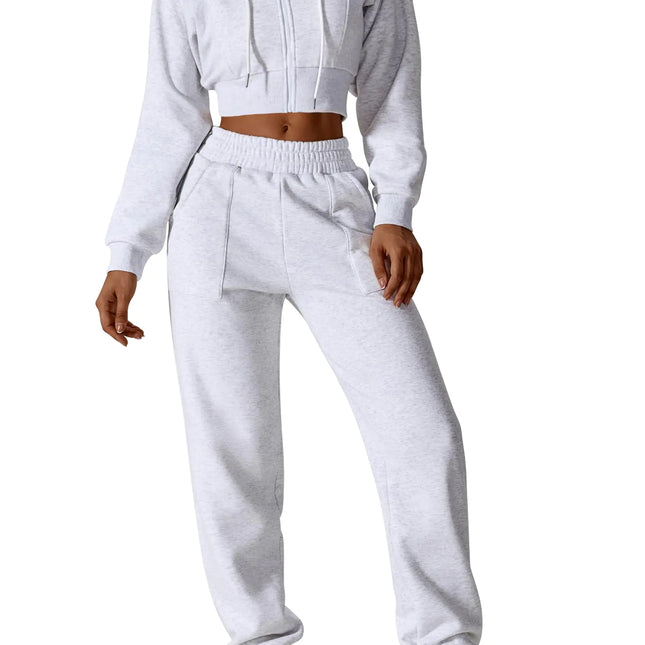 ABOCIW Two Piece Outfits for Women Sweat Sets Fleece Long Sleeve Cropped Zip Up Hoodies Sweatshirts Sweatpants Joggers Set Y2K Clothes Fall Outfits for Women 2023 Gray Medium