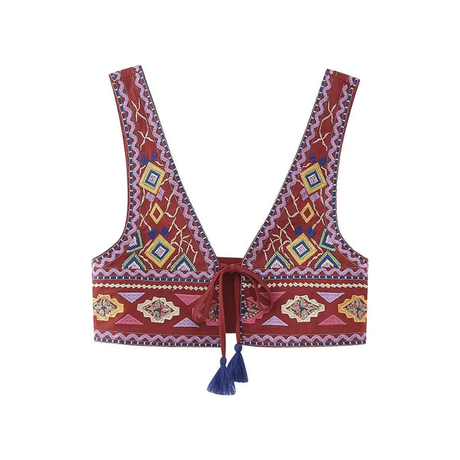 2023 Summer Women's V-Neck Embroidered Crop Top